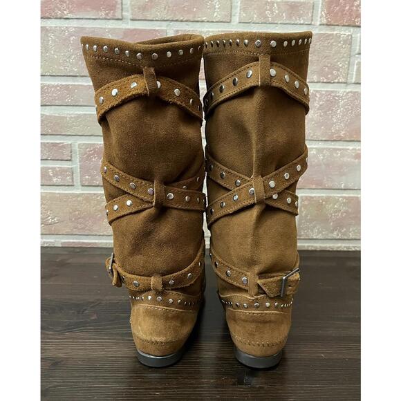 Minnetonka Tall Studded Strap Boots 1642 Brown Leather Women's Size 7 - Picture 4 of 9